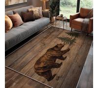 Generisch Tapis Carré Ours Salon Chambre 200 x 200 cm, Tapis Rustique Effet Bois Lavable Antidérapant Poil Ras, Ours Moquette Descente De Lit, Decoration Intérieur