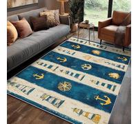 Generisch Tapis Mer Salon Chambre 120 x 120 cm, Tapis Vintage Antique Nautique Lavable Antidérapant Poil Ras, Mer Moquette Descente De Lit, Decoration Intérieur