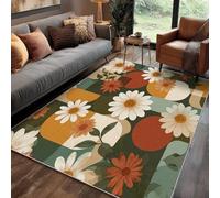 Generisch Tapis Mid Century Modern Salon Chambre 80 x 150 cm, Tapis Boheme Fleurs Géométrique Lavable Antidérapant Poil Ras, Mid Century Modern Moquette Descente De Lit, Decoration Intérieur