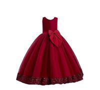 Generisch Tartan 128 Enfants Paillettes Robe Enfant Grand Nœud Robe Fille Fleurie Robe Enfant Bébé Fille N Roll, rouge, 8-10 ans