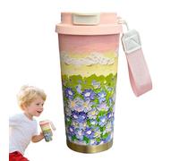 Generisch Tasse à café portable - 500 ml - Motif floral - Gourde avec deux ouvertures pour boire, sangle de transport et couvercle pour boissons chaudes et froides