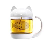 Generisch Tasse à café pour chat - Tasse à thé avec infuseur et couvercle - Dessin animé - Chat - Tasse à thé - Tasse à café - Infuseur à thé - Récipient à eau pour femmes et filles - Amour des chats