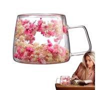 Generisch - Tasse à café - Tasse en verre à fleurs séchées de 200 ml - Double paroi isolée | Tasse créative à pour boissons chaudes et froides, jus de thé latte, cadeau élégant pour la cuisine de