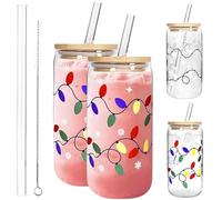 Generisch Tasse de Noël changeante de couleur, tasse à café en verre réutilisable pour café glacé, eau froide, thé, lait, cadeaux de fête de Noël (2)