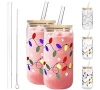 Generisch Tasse de Noël changeante de couleur, tasse en verre à changement de couleur de Noël avec couvercles et pailles, tasses à café en verre réutilisables pour café glacé, eau froide, thé, cadeaux