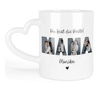 Generisch Tasse photo personnalisée - Cadeau pour maman avec sa propre photo - Tasse photo - Cadeau de fête des mères - Cadeau d'anniversaire (photo et nom de maman - Anse en forme de cœur blanc)