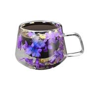 Generisch Tasses à café à double isolation - Tasses à café à double paroi, 200 ml Tasse à double paroi en verre, tasse en verre à double paroi, fusion florale lisse tasse en verre avec poignée