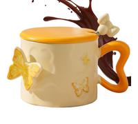 Generisch Tasses papillon en céramique sur le thème du printemps, 350 ml, poignée élégante avec couvercle, 9,5 x 9,5 x 8 cm, cadeau idéal pour petite amie, fête des mères
