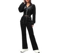 Generisch Tenue 2 pièces pour femme - Survêtement en velours - Survêtement avec fermeture éclair - Pantalon de jogging large pour un confort sportif, Noir , L