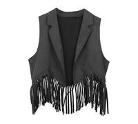 Generisch Tenue de cowgirl occidentale pour garçons et filles - Ouvert à l'avant - Gilet à franges - Robe de fête - Avec pompons - Taille - Manteau haut - Costume, gris foncé, 5-6 ans