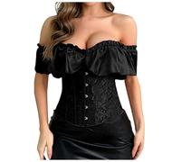 Generisch Tenue de fête de la bière - Corset élégant en brocart avec manches à ailes - Pour femme - Costume de chevalier médiéval pour homme, Noir , 3XL