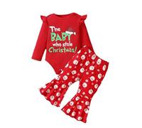 Generisch Tenue de Noël pour nouveau-né fille 3 pièces grenouillère, pantalon et bandeau pour les occasions spéciales, rouge, 6-9 mois