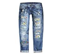 Generisch Tenue de Nouvel An pour femme - Jean de Noël d'hiver pour femme avec trou imprimé, pantalon épais, a, M