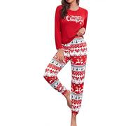 Generisch Tenue de Nouvel An pour femme - Pyjama décontracté pour femme - Vêtements de Noël - Ensemble de pyjama deux pièces, rouge, L