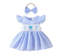 Generisch Tenue de Pâques Bébé Fille Barboteuse Robe My First Easter Fly Sleeve Smocked Robe Nouveau-né Mignon Bébé Vêtements d'été Paresseux Enfants, bleu clair, 0-3 mois