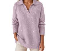 Generisch Tenue de réveillon du Nouvel An pour femme - Paillettes élégantes - Avec paillettes - Disco Fever - Tenue de Nouvel An - Haut à manches longues - Fête de Noël - Surdimensionné - Pull festif