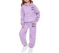 Generisch Tenue décontractée pour fille avec pantalon à capuche imprimé, survêtement en polaire 2 pièces pour enfants et adolescents, vêtements de jeu confortables, pantalon de jogging doux et chaud