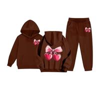 Generisch Tenue décontractée pour fille avec sweat à capuche et pantalon imprimés, survêtement en polaire 2 pièces pour enfants et adolescents, vêtements de jeu confortables, pantalon de jogging doux