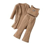 Generisch Tenue décontractée pour fille : gilet à la mode, pantalon veste à manches longues, couleur unie, tout-petit (kaki, 9-10 ans)