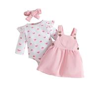 Generisch Tenue d'hiver pour bébé fille 2025 - Body à manches longues avec cordon - Robe à bretelles - Bandeau pour vêtements de nourrisson et de jeune enfant, rouge, 9-12 mois