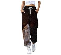 Generisch Tenue du Nouvel An Femme Décontractée Noël Pantalon de Jogging Élastique Chaîne de Dessin Bonhommes de neige Taille haute, Blanc., L
