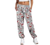 Generisch Tenue du Nouvel An Femme Pantalon de jogging classique de Noël Taille extensible élastique Motif coloré Imprimé Pantalon de salon doux, Blanc., L