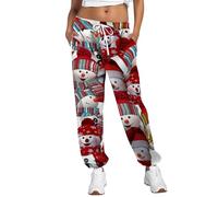 Generisch Tenue du Nouvel An Femme Pantalon de jogging classique de Noël Taille extensible élastique Motif coloré Imprimé Pantalon de salon doux, Rouge pastèque, L