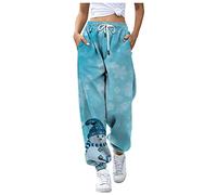 Generisch Tenue du Nouvel An Femmes Femmes Classique Noël Jogging Pantalon de Jogging Élastique Cordon Extensible Taille Haute Motif Attrayant, bleu ciel, L