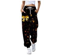 Generisch Tenue du Nouvel An Femmes Femmes Classique Noël Jogging Pantalon de Jogging Élastique Cordon Extensible Taille Haute Motif Attrayant, Noir , L