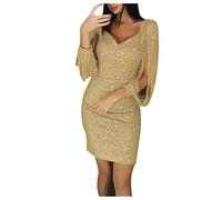 Generisch Tenue du Nouvel An, Robe à paillettes pour femme Robe à paillettes Robe de fête courte Argent Noir Paillettes Robes à franges Manches longues Robe de cocktail élégante sexy Robe de mariée