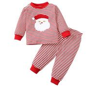 Generisch Tenue festive à rayures rouges et blanches à manches longues avec broderie Père Noël pour bébés et tout-petits - Idéal pour les fêtes de famille et les séances photo., rouge, 2-3 ans