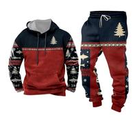 Generisch Tenue festive imprimée et doublée en polaire pour les vacances - Ensemble de vacances confortable sans traces, Brique rouge., 4XL