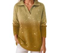 Generisch Tenue pailletée élégante à manches longues festive avec paillettes - Pull en tricot à manches longues - Pour Noël, fête, mariage, carnaval, costume de carnaval - Pull à paillettes