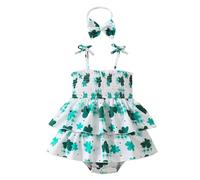 Generisch Tenue St Patrick's Day pour fille avec imprimé trèfle mignon à bretelles, grenouillère pour tout-petits, Blanc., 0-3 mois