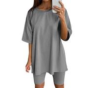 Generisch Tenues deux pièces pour femme, hauts à manches courtes, pantalons courts, course, yoga, ensembles de sport, gris, S