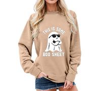 Generisch This is Some Sheet Sweat-shirt Halloween Col Rond Graphique Lettre Décontractée Manches Longues Pull Pull Court Femme, kaki, S