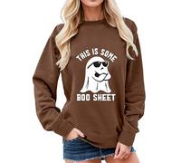Generisch This is Some Sheet Sweat-shirt Halloween Col Rond Graphique Lettre Décontractée Manches Longues Pull Pull Court Femme, marron, XXL