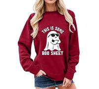 Generisch This is Some Sheet Sweat-shirt Halloween Col Rond Graphique Lettre Décontractée Manches Longues Pull Pull Court Femme, Bordeaux, M