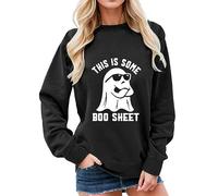 Generisch This is Some Sheet Sweat-shirt Halloween Col Rond Graphique Lettre Décontractée Manches Longues Pull Pull Court Femme, Noir , L