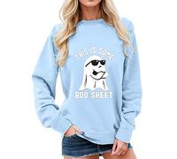 Generisch This is Some Sheet Sweat-shirt Halloween Col Rond Graphique Lettre Décontractée Manches Longues Pull Pull Court Femme, bleu clair, S