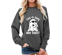 Generisch This is Some Sheet Sweat-shirt Halloween Col Rond Graphique Lettre Décontractée Manches Longues Pull Pull Court Femme, gris, L