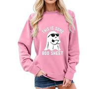 Generisch This is Some Sheet Sweat-shirt Halloween Col Rond Graphique Lettre Décontractée Manches Longues Pull Pull Court Femme, Rose, S