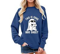 Generisch This is Some Sheet Sweat-shirt Halloween Col Rond Graphique Lettre Décontractée Manches Longues Pull Pull Court Femme, bleu, L