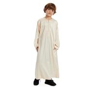 Generisch Thobe arabe, thobe musulmane, caftan à manches longues, robe à col rond, costume national, ensemble de robes brodées à manches longues pour adolescents garçons printemps, beige, 13-14 ans