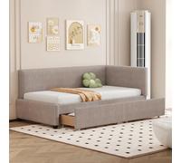 Generisch TOBIDOEN Canapé-lit rembourré, 90 x 200 cm, avec 2 grands tiroirs de rangement, canapé en forme de L avec fonction sommeil, lit de jour, lit de jour, avec sommier à lattes en bois, tissu