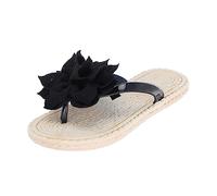 Generisch Tongs élégantes pour femme - Sandales à fleurs - Tongs plates - Sandales plates - Chaussures de plage - Pantoufles d'été antidérapantes - Pantoufles d'été pour la maison, Noir , 39 EU