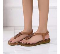 Generisch Tongs pour femme - Chaussures de plage bohème - Tongs d'été - Grandes tailles - Élastique - Slingback - Semelles souples - Chaussures d'été plates pour femme - Élégantes et belles filles