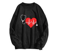 Generisch Top T-shirt Valentine's Print O Neck Blouse Manches Longues Sweatshirt Tops Chaud Top Pull, Noir , XL