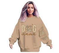 Generisch Tops Dog Mom Pull à manches longues pour femme, sweat à capuche décontracté à col rond pour les amoureux des chiens, kaki, S