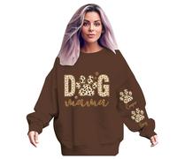 Generisch Tops Dog Mom Pull à manches longues pour femme, sweat à capuche décontracté à col rond pour les amoureux des chiens, marron, XL